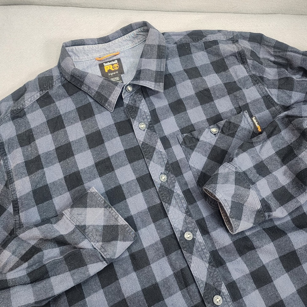 Timberland PRO Flannel Shirt Grey Black Buffalo Plaid Workwear Mens XL TBLA1V49